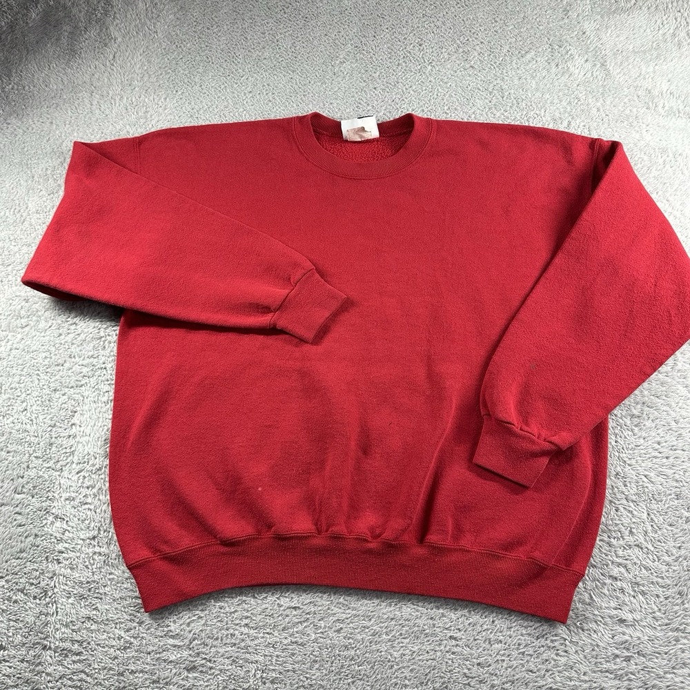 Vintage Lee Blank Crewneck Sweater Sweatshirt Mens XL Red Minimalist Made in USA